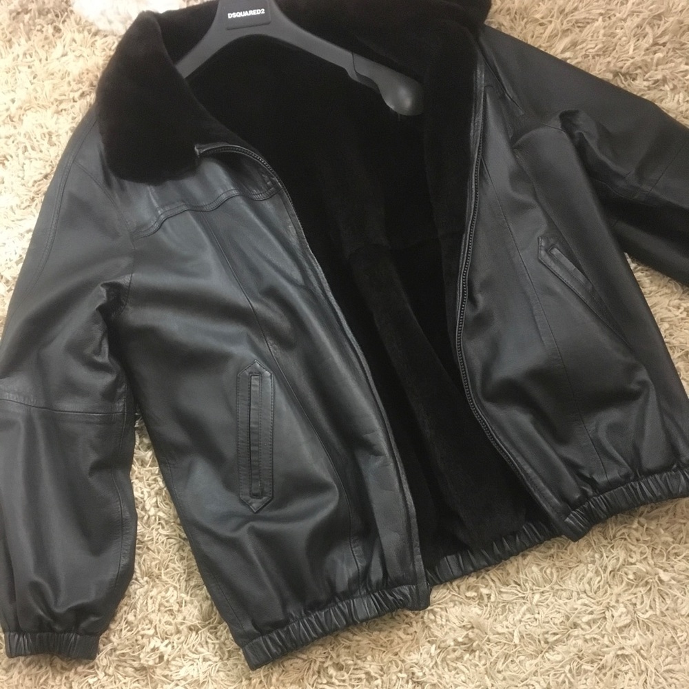 BLACK LEATHER Custom Jacket - Fur Collar & Lining